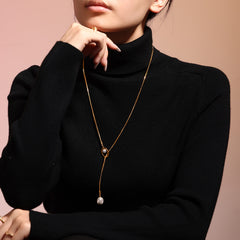 Long Pearl-Look Lariat Necklace