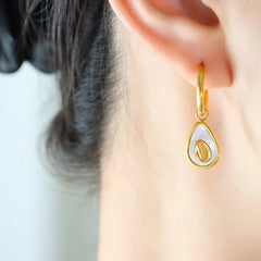 Shell-Inlay Teardrop Hoop Earrings