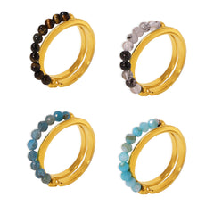 18K Gold-Plated Natural Stone Bead Double-Band Ring