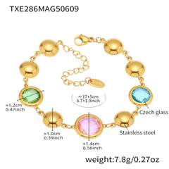 Gold-Tone Oval Glass Link Bracelet