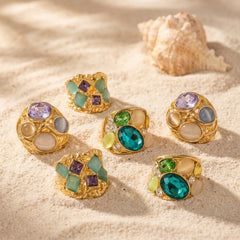 Colored Stone Openwork Statement Ring