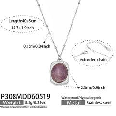 Oval Natural Stone Pendant Necklace