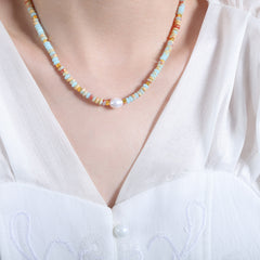 Pearl-Look and Color Disc Bead Necklace
