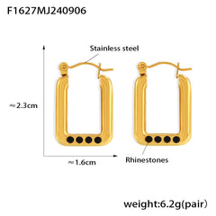 18K Gold-Plated Rectangular Sparkle Hoop Earrings