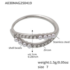 Pearl-Look Double Curve Sparkling Ring