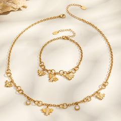 Cubic Zirconia Bee Charm Necklace & Bracelet