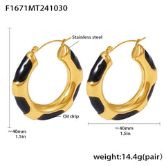 Black Enamel Patterned Hollow Hoop Earrings