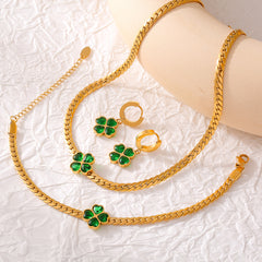 Emerald-Green Glass Clover Jewelry