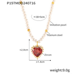 Pearl-Look Heart Stone-Accent Necklace