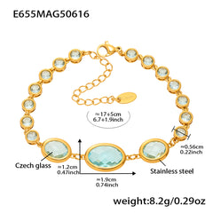 Gold-Tone Oval Glass Link Bracelet