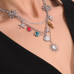Ocean Enamel Charm and Sunflower Necklaces