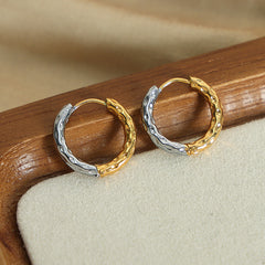 Two-Tone Textured Round Hoop Earrings