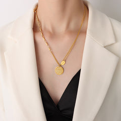 18K Gold-Plated Layered Coin Pendant Necklaces