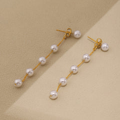 Gold-Tone Long Pearl-Look Chain Earrings
