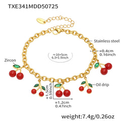 18K Gold-Plated Cherry Charm Necklace or Bracelet