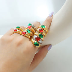 Faceted Red or Green Stone Necklace or Ring