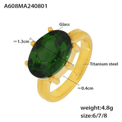 18K Gold-Plated Oval Glass Statement Ring