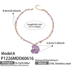 Resin Flower & Crystal Pendant Necklace