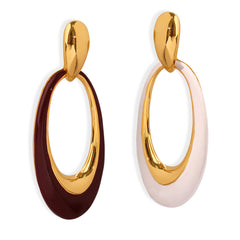 Brown Enamel Oval Drop Earrings