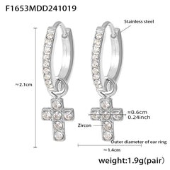 Cubic Zirconia Motif Drop Hoop Earrings