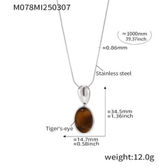 Long Oval Black Agate & Tiger Eye Pendant Necklace