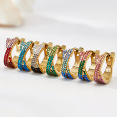 18K Gold-Plated X-Design Cubic Zirconia Hoop Earrings