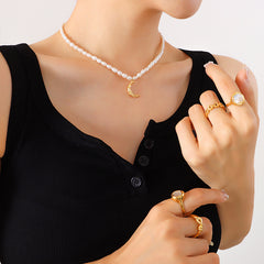 Freshwater Pearl Double-Row Crescent Moon Necklace