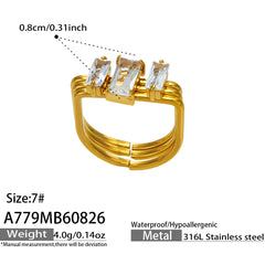 Rectangular Cubic Zirconia Three-Row Ring