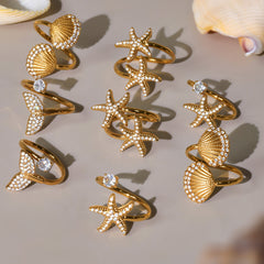 Ocean Motif Cubic Zirconia Open Ring Designs
