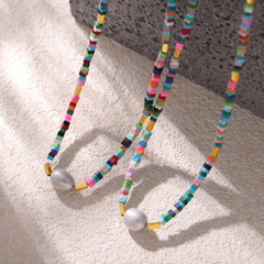 Multicolor Natural Stone & Shell-Pearl Necklace