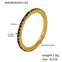 18K Gold-Plated Colored Cubic Zirconia Fine Band Ring