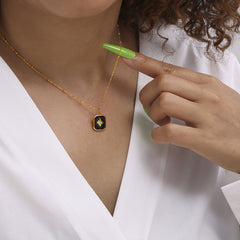 Black Starburst Tag Pendant Necklace