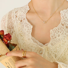 18K Gold-Plated W Pendant Necklace