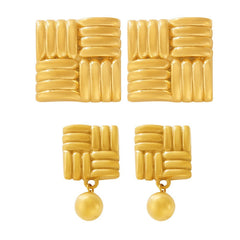 18K Gold-Plated Ribbed Square Stud Earrings