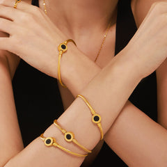 18K Gold-Plated Black Shell Open Cuff Bracelet