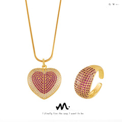 18K Gold-Plated Sparkling Heart Necklace or Ring
