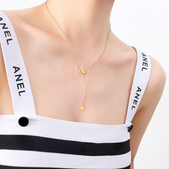 Crescent and Star Y Necklace