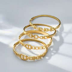 18K Gold-Plated Chain Detail Bangle Bracelet