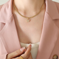Cubic Zirconia Initial Letter Chain Necklace