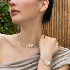 Nicolette White Mother-of-Pearl Butterfly Layered Necklace
