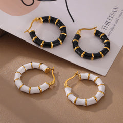 Enamel Bamboo-Style Hoop Earrings