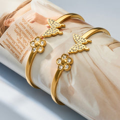 Cubic Zirconia Flower and Butterfly Cuff Bracelet