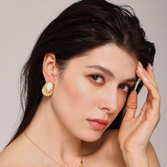 18K Gold-Plated Oval Enamel Halo Stud Earrings