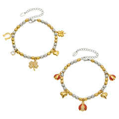 Cubic Zirconia Heart and Ladybug Charm Bracelet