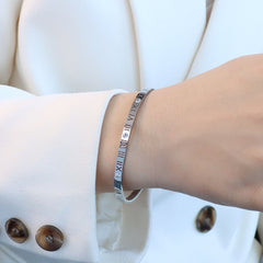 Numeral-Accent Slim Stainless Steel Bangle