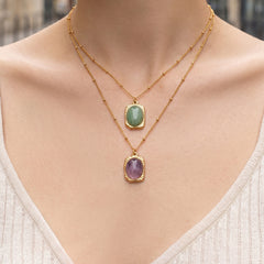 Oval Natural Stone Pendant Necklace