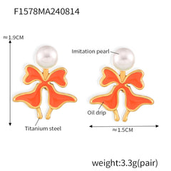 Enamel Flower Pearl-Look Stud Earrings