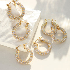 Stone-Set Multi-Row Hoop Earrings