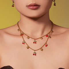 Cherry & Heart Charm Necklace, Bracelet, Earrings or Anklet