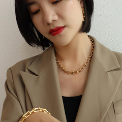 Geometric Link Necklace, Bracelet or Stud Earrings